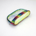 Round Shape Holographic PVC Combine with Rainbow Leather and Colorful Nylon Zipper Travel Pouch Makeup Bag for girls